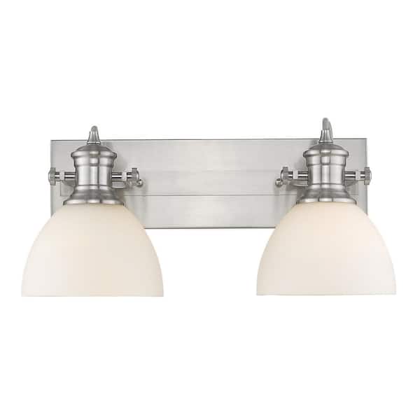 Golden Lighting Hines 2-Light Pewter with Opal Glass Bath Vanity Light