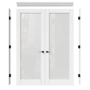 64 in. x 96 in. Universal Handed 1-Lite Frosted Glass White Solid Core MDF French Door with Quick Assemble Jamb