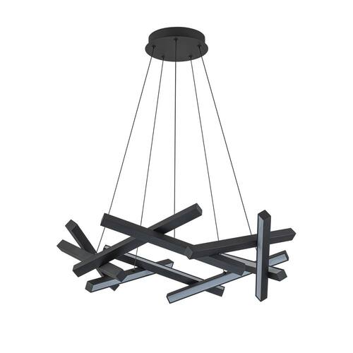 30 in. 10-Light Modern Matte Black Wagon Wheel Integrated LED Chandelier Chandeliers