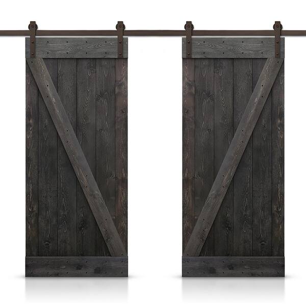 CALHOME Z 44 in. x 84 in. Bar Charcoal Black Stained DIY Solid Pine Wood Interior Double Sliding Barn Door with Hardware Kit
