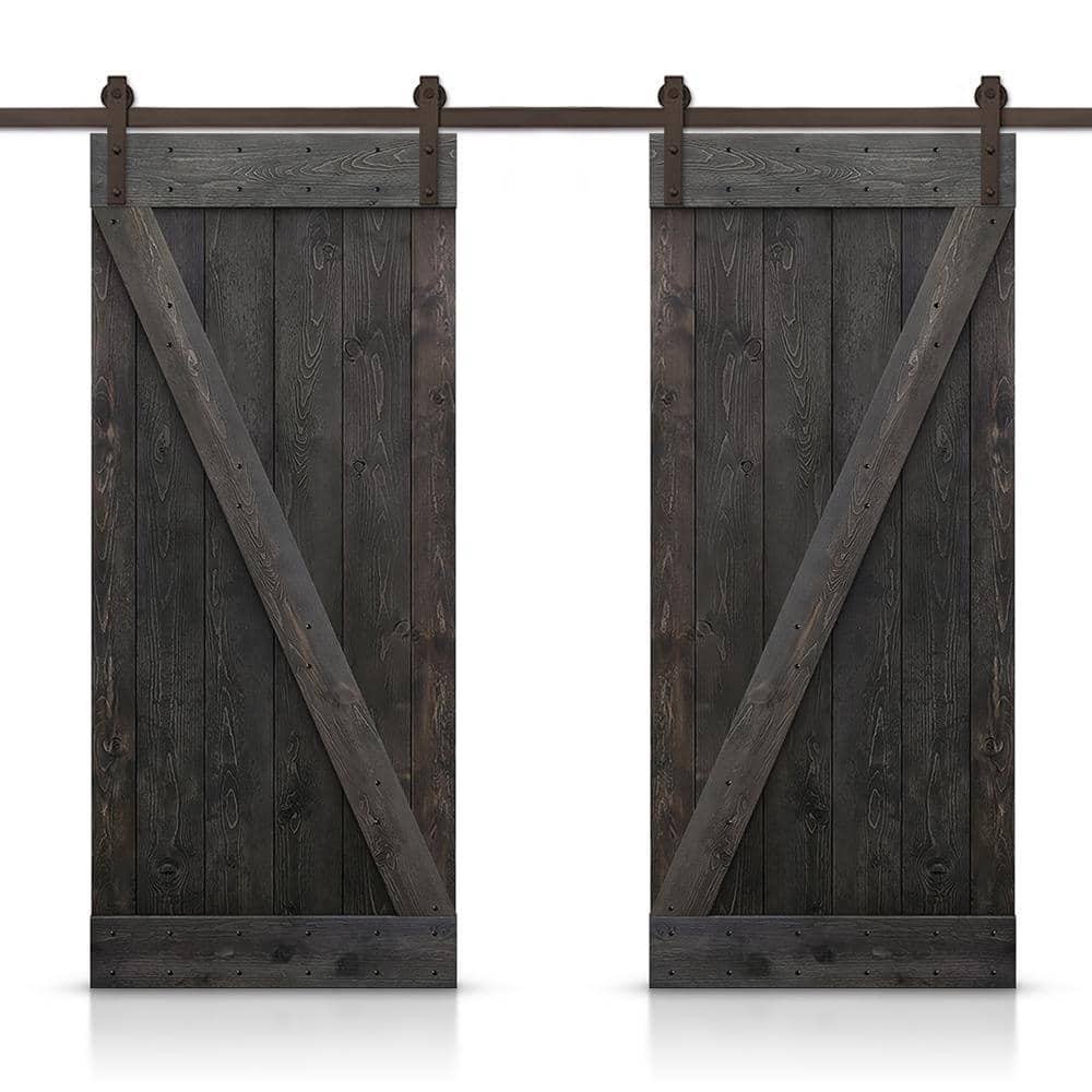 Z 88 in. x 84 in. Bar Charcoal Black Stained DIY Solid Pine Wood Interior Double Sliding Barn Door with Hardware Kit price history on PriceWatchPro