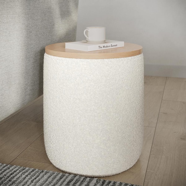 Lavish Home Storage Ottoman with Wood Top, Cream