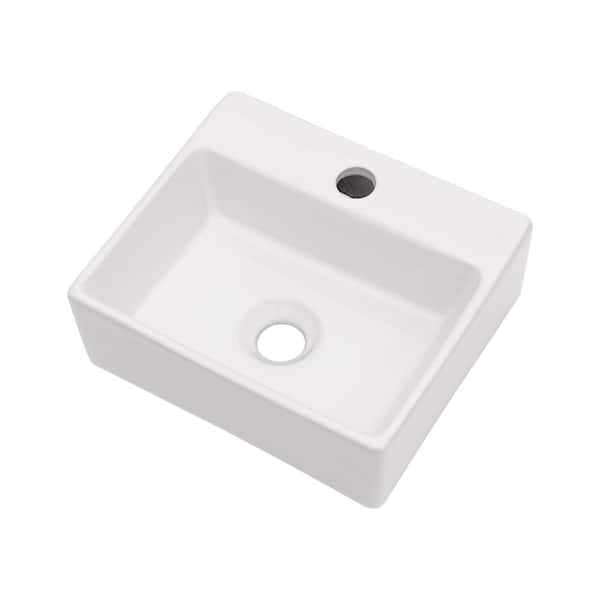 Unbranded Hot Sale 13.6 in. x 11.6 in. Rectangle Wall Mount Bathroom Sink in White Ceramic with Single Faucet Hole
