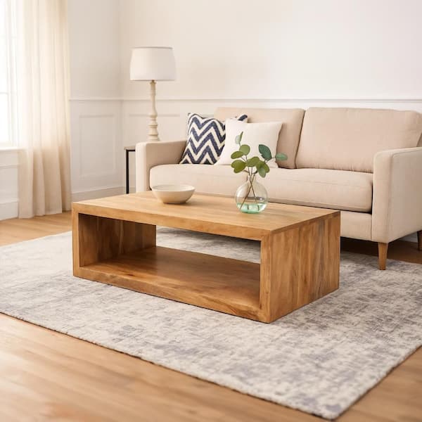 THE URBAN PORT Keli 58 in. Natural Brown Rectangle Mango Wood
