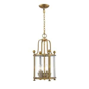 Wyndham 4-Light Heirloom Brass Indoor Shaded Chandelier Light with Clear Glass Shade With No Bulb Included