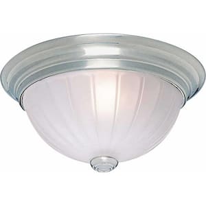 11 in. Brushed Nickel Indoor Flush Mount with Frosted Melon Glass Bowl
