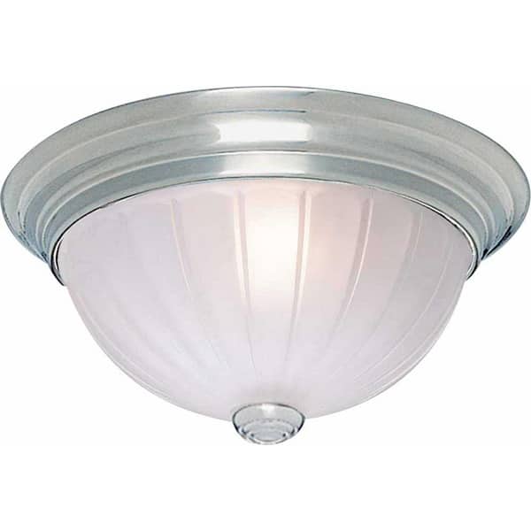 Volume Lighting 11 in. Brushed Nickel Indoor Flush Mount with Frosted Melon Glass Bowl