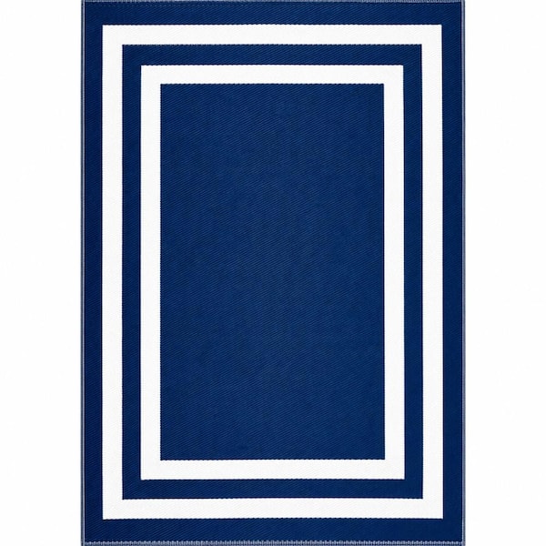 Paris Navy Creme 5 ft. x 7 ft. Modern Plastic Indoor/Outdoor Area Rug