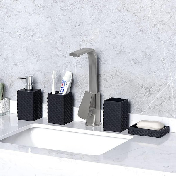 Dracelo 5-Piece Bathroom Accessory Set with Toothbrush Holder, Toothbrush  Cup, Soap Dish, Toilet Brush with Holder in Black B0B86NCGFF - The Home  Depot