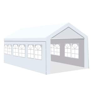 10 ft. x 20 ft. Outdoor White Gazebo Canopy Tent Car Shelter with Windows and Sidewalls