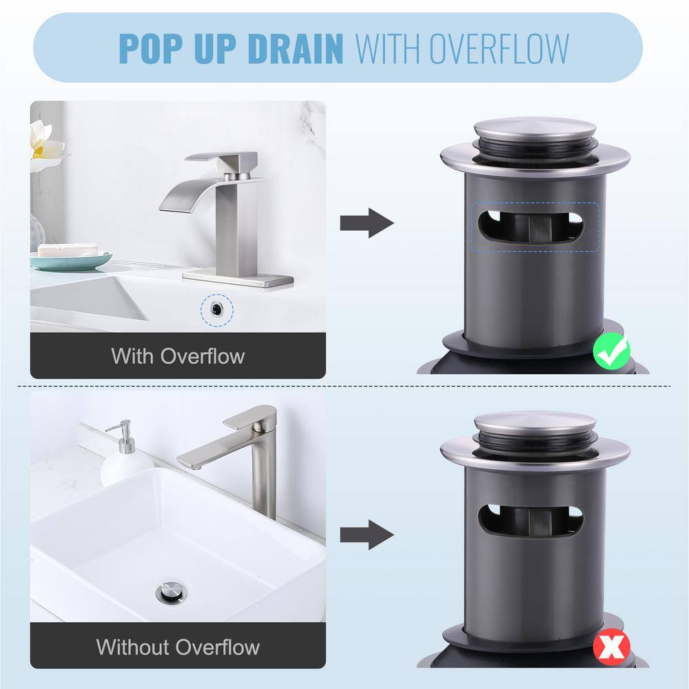 Brushed Nickel Pop-Up Bathroom Sink Drain with Overflow