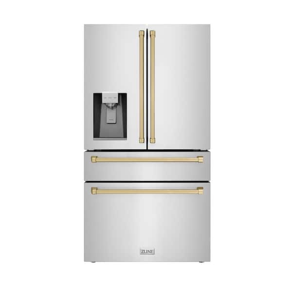 Autograph Edition 36 in. 4-Door French Door Refrigerator w/ Ice & Water Dispenser in Stainless Steel & Champagne Bronze