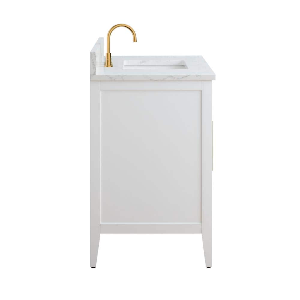 White and Gold 36" Single Bathroom Vanity with Ceramic Sink