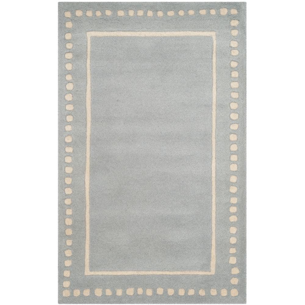 Hand-Tufted Ivory and Light Blue Wool Accent Rug 2' x 3'