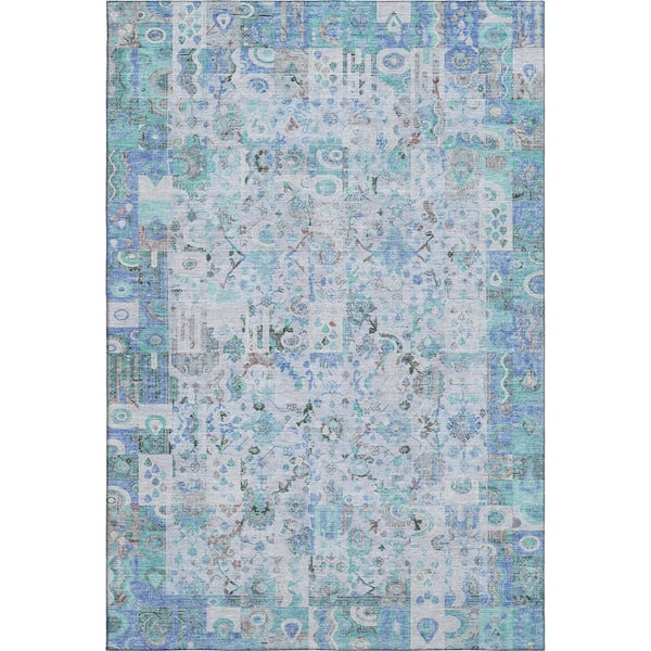 Mayfield Premium Machine Washable Abstract AMF2099 Blue 10 ft. x 14 ft. Area Rug