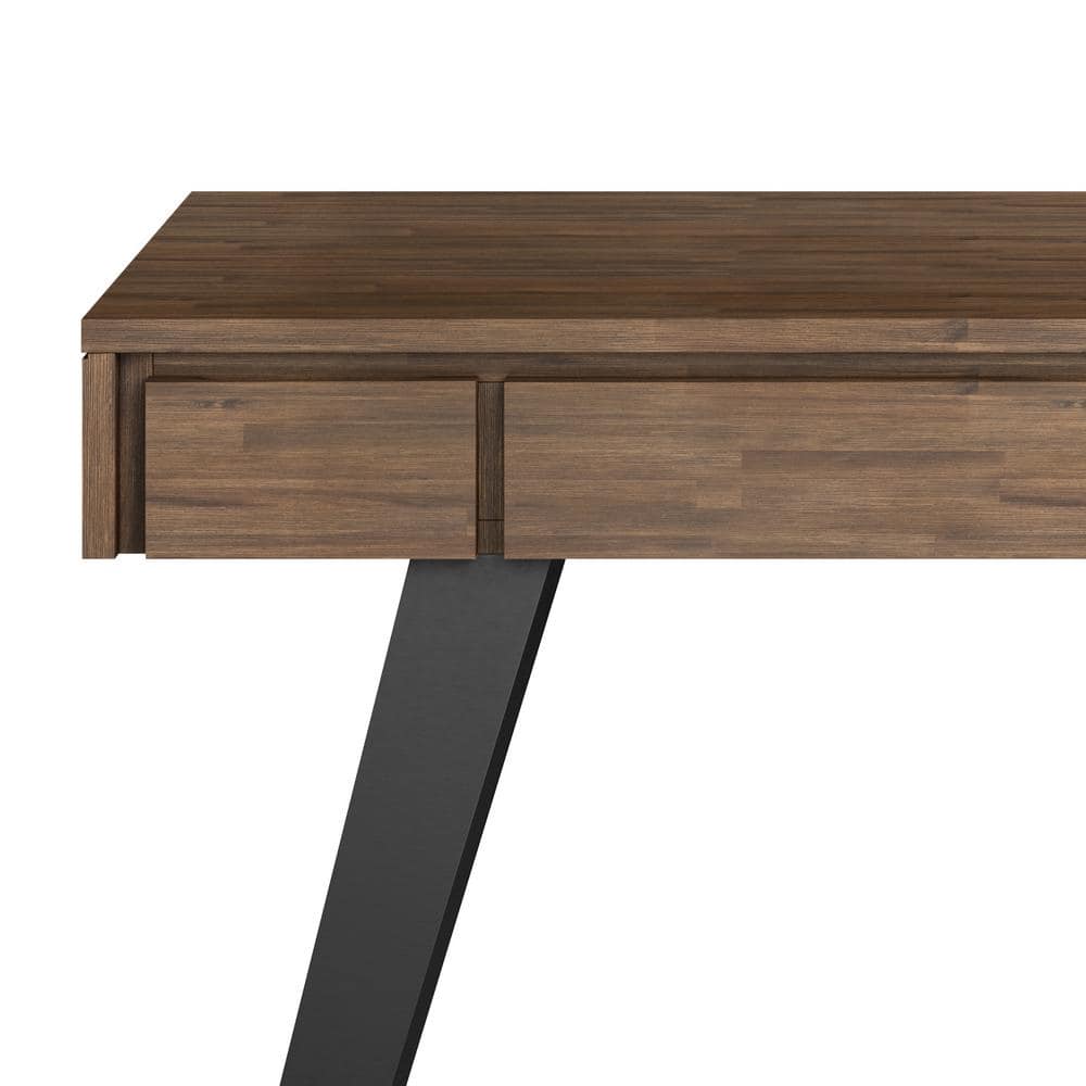 Rustic Natural Solid Acacia Wood Desk with Keyboard Tray and Drawers
