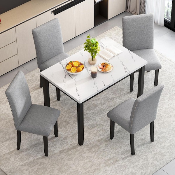 Qualler 5-Piece Gray Dining Table Set (Seat-4)
