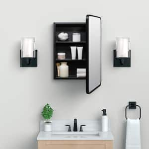 16 in. W x 24 in. H Rounded Corner Rectangular Matte Black Medicine Cabinet with Mirror