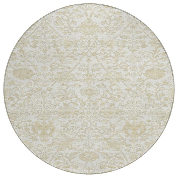 Chantille Machine Washable Indoor/Outdoor Abstract ACN1973 Ivory 8 ft. x 8 ft. Round Rug