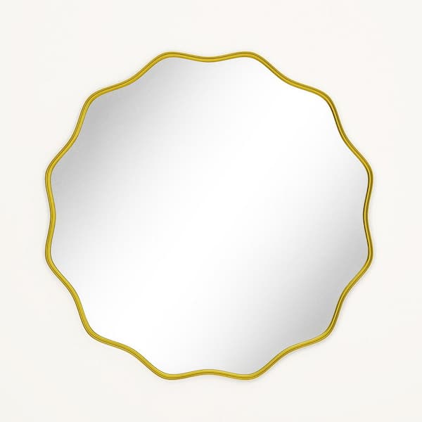 Gold 36 in. W x 36 in. H Round Modern Aluminum Alloy Deep Framed with Decorative Border Vanity Mirror Wall Mirror