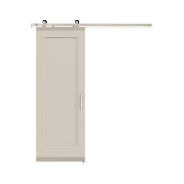 30 in. x 84 in. Madison Primed Smooth Molded Composite MDF Barn Door with Modern Hardware