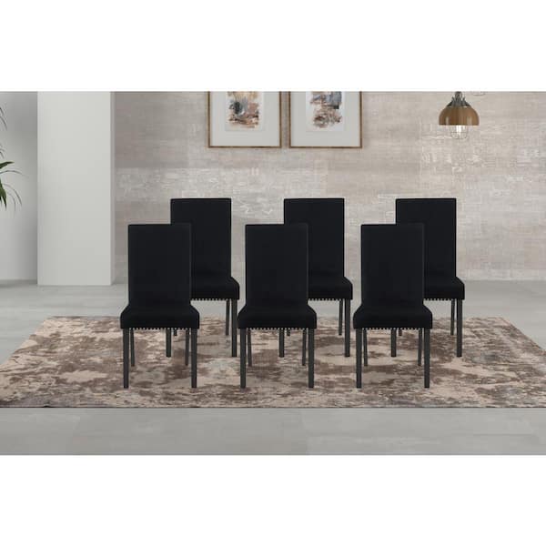 NEW CLASSIC HOME FURNISHINGS New Classic Furniture Celeste Black Velvet Fabric Dining Side Chair with Nailhead Trim (Set of 6)