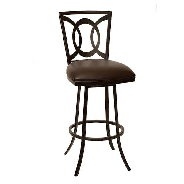 Armen Living Drake 30 in. Coffee Fabric and Auburn Bay Finish Transitional Swivel Bar Stool