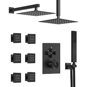 15-Spray Dual Showerheads Wall Mount 12 in. Fixed and Handheld Shower Head 2.5 GPM in Matte Black Valve Included