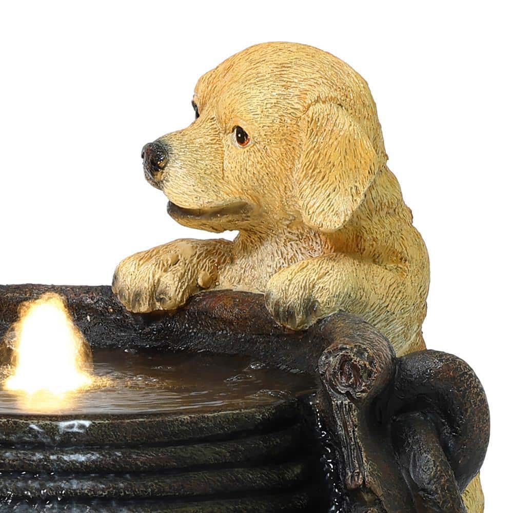 Farmhouse Resin Outdoor Fountain with Puppies and Lights