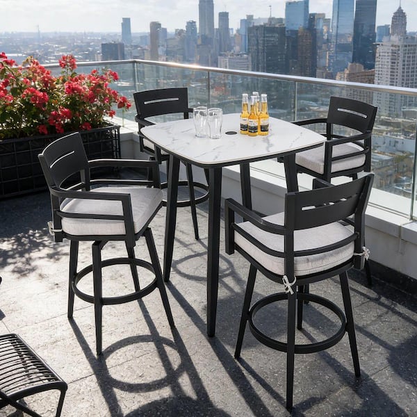 5-Piece Black Aluminum Outdoor Dining Set with Sunbrella Cushions