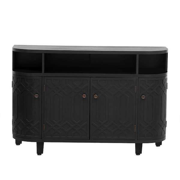 48 in. Black Kitchen Pantry Cabinet with Four Doors and Adjustable Shelves