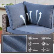 Hippish Gray 6-Piece Wicker Patio Wood Burning Fire Pit Conversation Set with Denim Blue Cushions