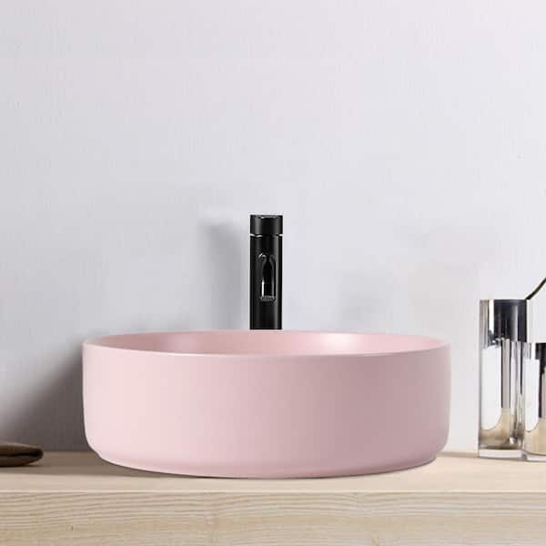 Single 15.7 in. Corner Round Bathroom Sink in Ceramic Pink