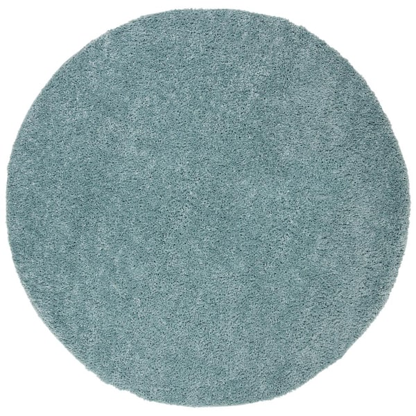 SAFAVIEH August Shag Aqua 5 ft. x 5 ft. Round Solid Area Rug
