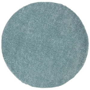 August Shag Aqua 7 ft. x 7 ft. Round Solid Area Rug