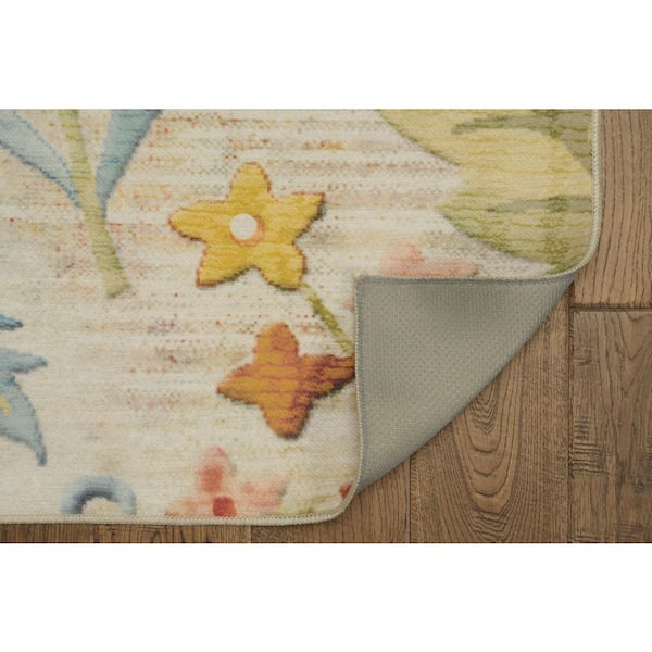 Dayton Ivory and Pink 5 ft. W x 7 ft. L Washable Polyester Indoor/Outdoor Area Rug