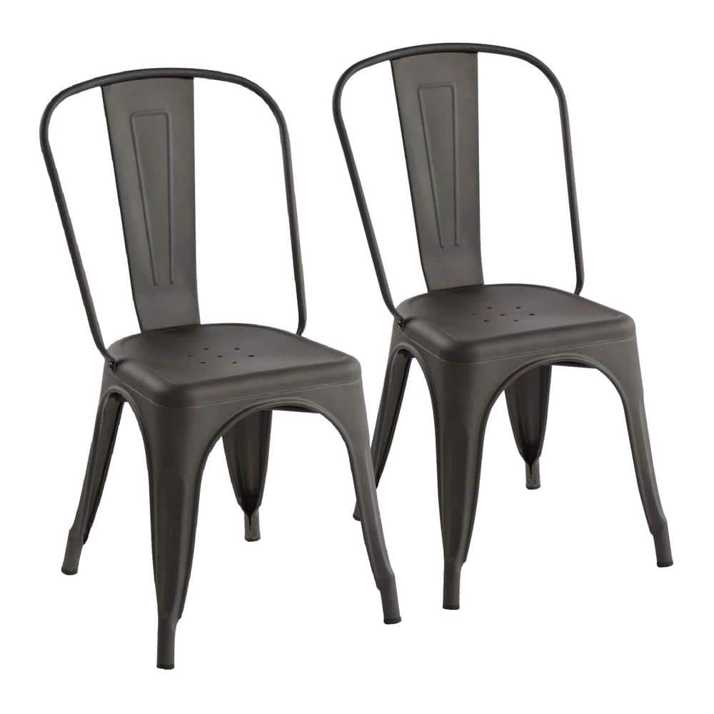 Homy Casa Kricox Gun Metal Tolix Style Stackable Side Chairs (Set of 2)  KRICOX GUN 2PCS The Home Depot
