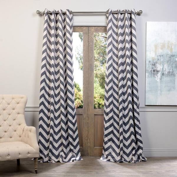 Exclusive Fabrics & Furnishings Semi-Opaque Fez Grey and Tan Grommet Blackout Curtain - 50 in. W x 108 in. L (Panel)