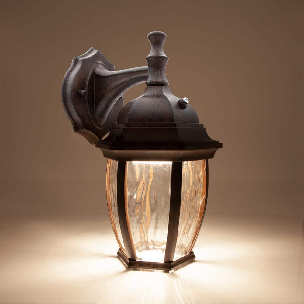 Aged Bronze LED Outdoor Wall Light with Clear Water Glass
