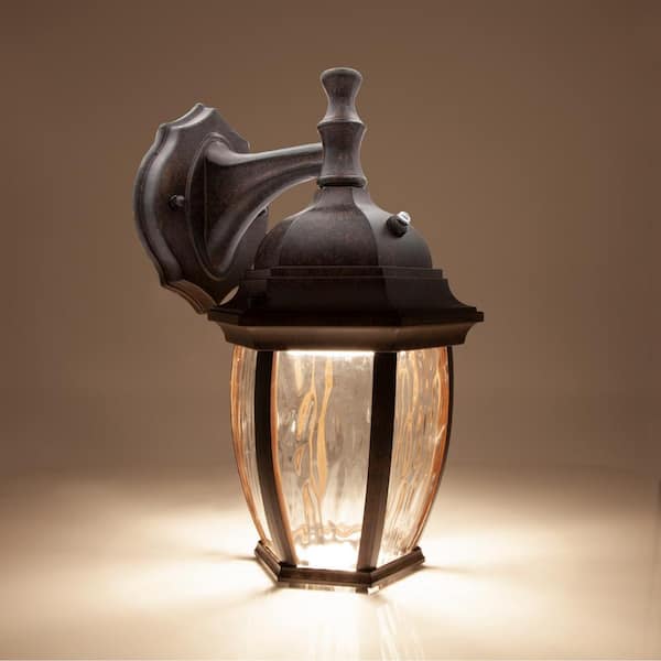 1-Light Aged Bronze LED Outdoor Wall Lantern Sconce with Dusk to Dawn Sensor