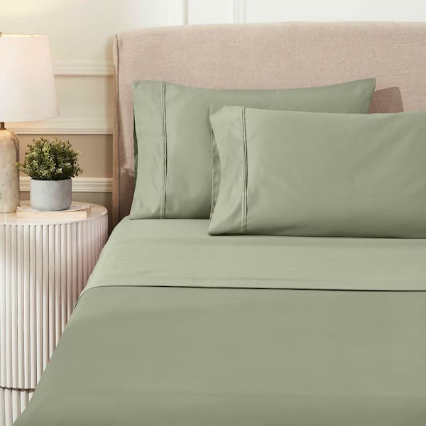 1200 Thread Count 4-Piece Sage Solid Egyptian Cotton Deep Pocket Queen Sheet Set