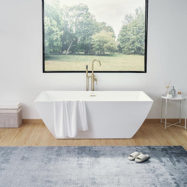 Montpellier 59 in. L x 30 in. W Acrylic Flatbottom Freestanding Bathtub in White/Brushed Nickel