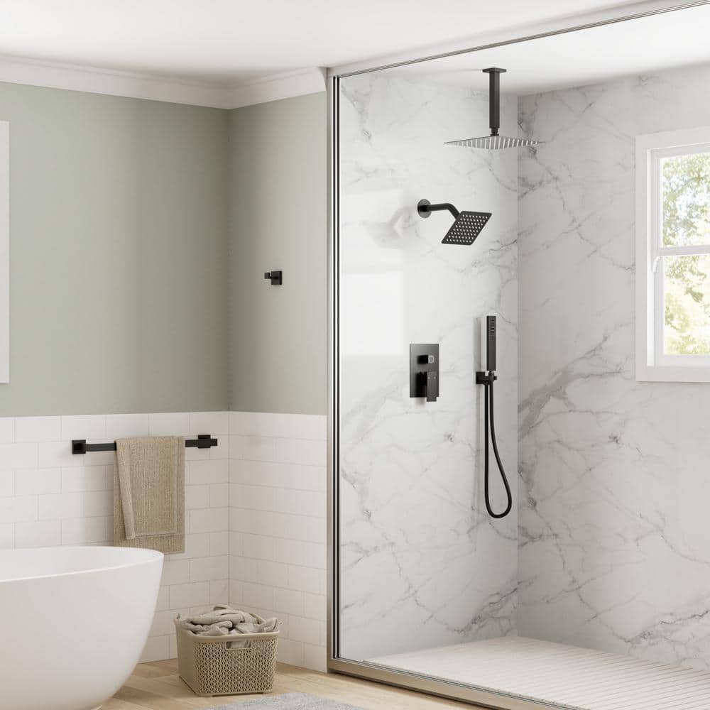 Matte Black Dual Shower Head System with Handheld Unit