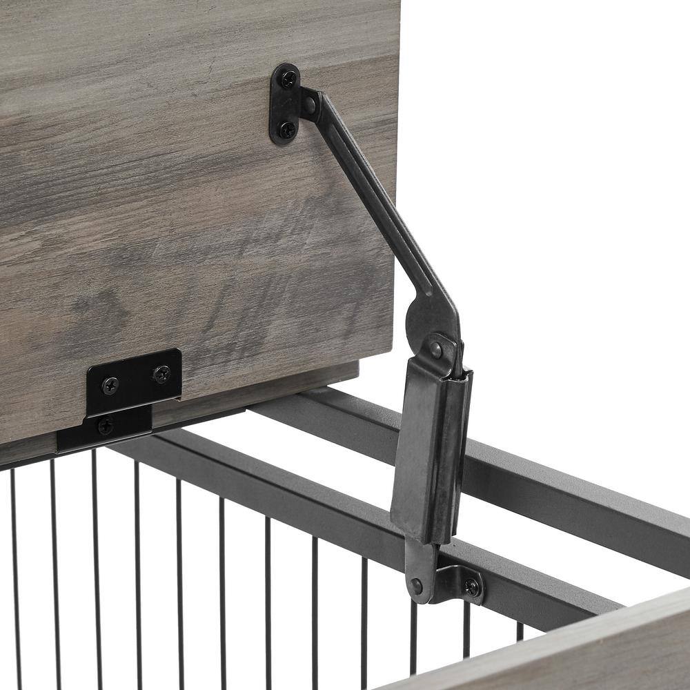 Gray Rolling Wooden Dog Crate Side Table with Double Doors