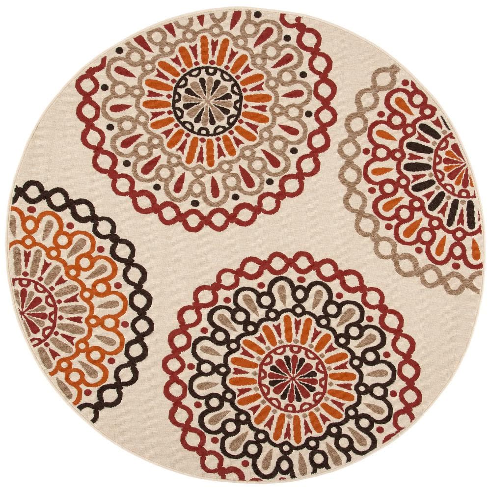 SAFAVIEH Veranda Cream/Red 8 ft. x 8 ft. Geometric Floral Indoor