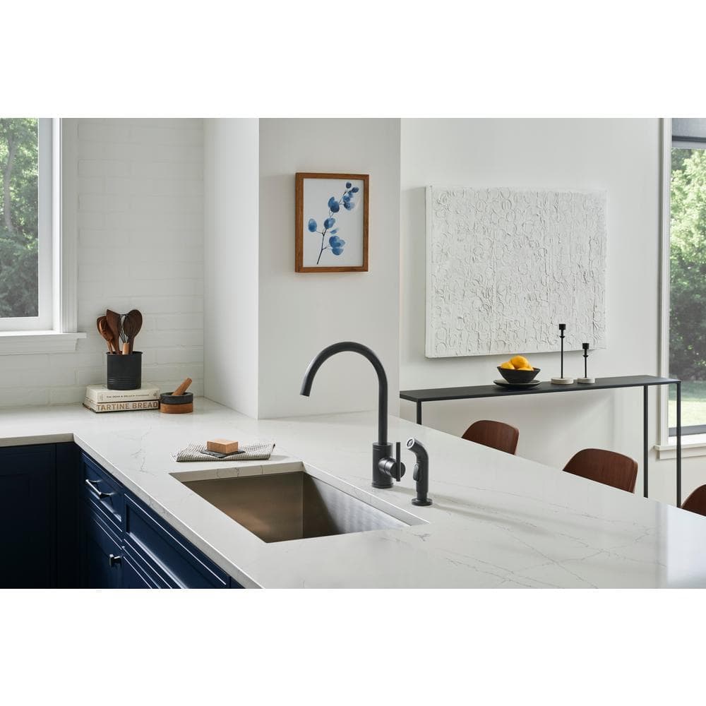 Satin Black Single Handle Kitchen Faucet with Side Spray