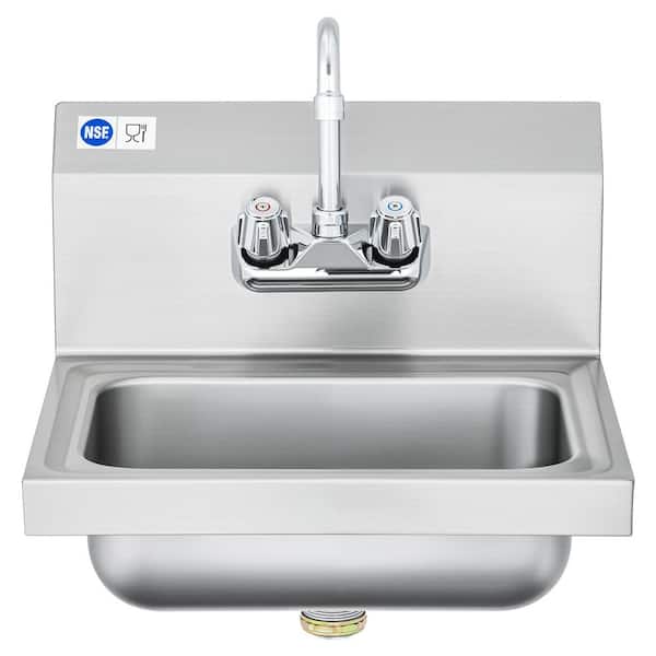 Stainless Steel Sink with 360-Swivel Faucet 14 x 10 in. Wall Mount Kitchen Sink