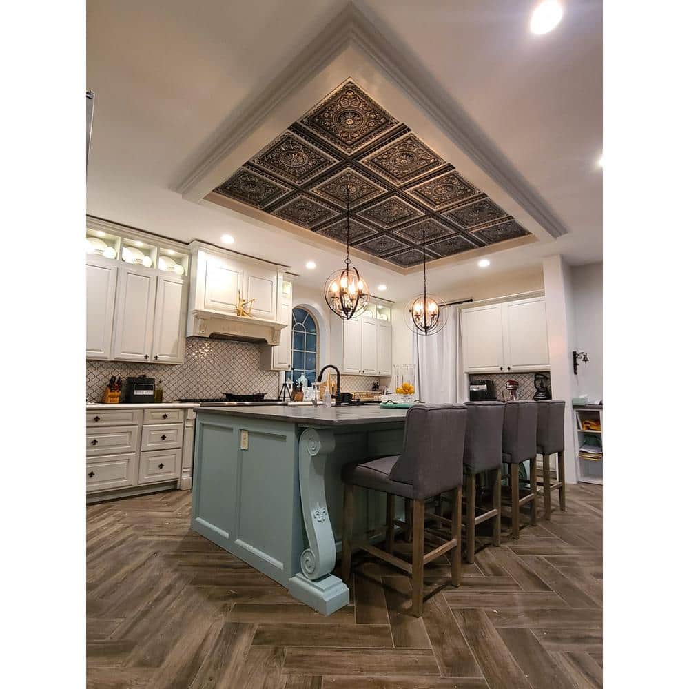Antique Silver Faux Tin Square PVC Ceiling Tiles, 24x24 Inches