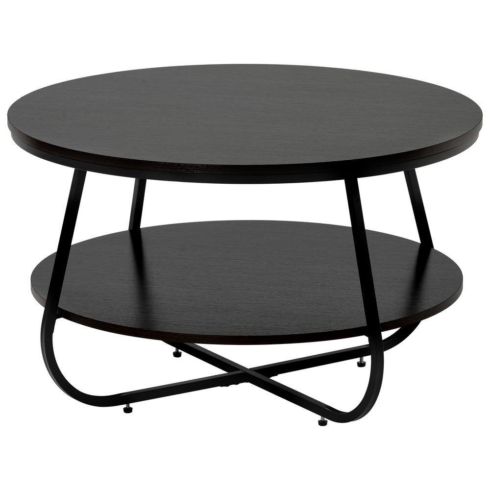31.5 in. Espresso Round Modern Coffee Table Cocktail Table Industrial Desig