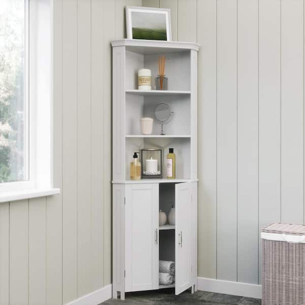 Somerset 26 in. W x 18.31 in. D x 70 in. H White Tall Corner Bathroom Cabinet Storage Organizer with Doors